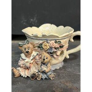 Boyds Bears Ms Bruin & Bailey…Tea Time #27751  Teddy Bear/ Floral Votive Cup Mug
